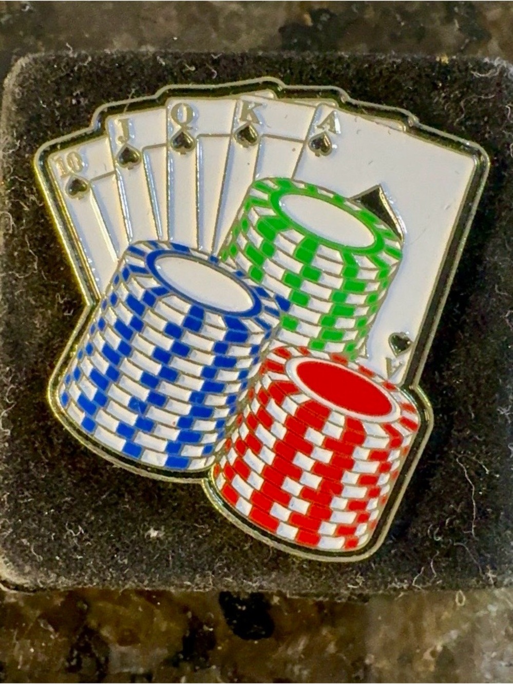 Vintage Crown Awards Poker Pin Playing Cards Poker Chips Enamel Lapel Pin